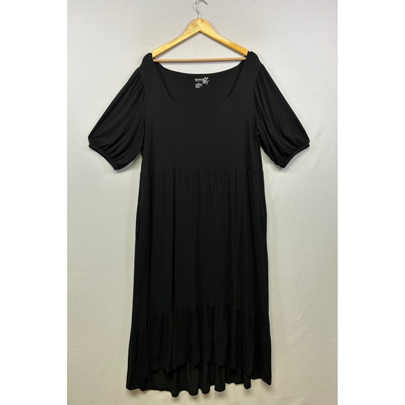 Terra & Sky Dresses & Skirts - Terra & Sky Boho Cottagecore Women 1X Black Tiered High-Low Puff Sleeve Dress